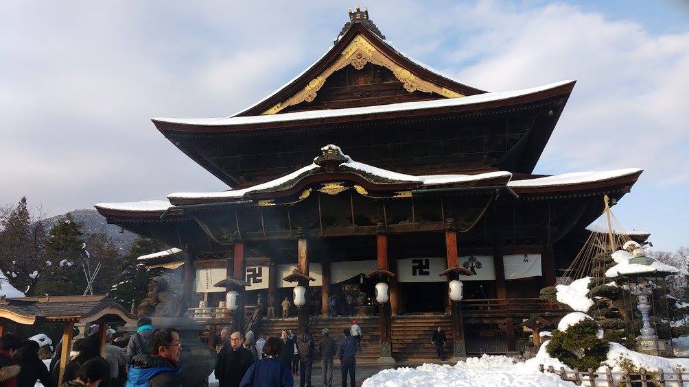 Japanese temple dusted with snow